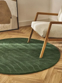 Alfombra artesanal redonda de lana Aaron