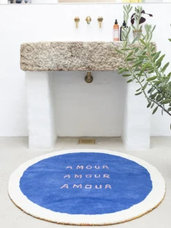 Alfombra artesanal redonda de pelo largo Amour