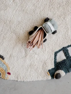 Alfombra infantil redonda artesanal con efecto alto-bajo Wheels, lavable