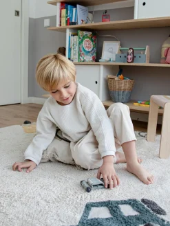 Alfombra infantil redonda artesanal con efecto alto-bajo Wheels, lavable