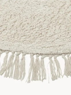 Alfombra redonda artesanal de algodón con flecos Daya