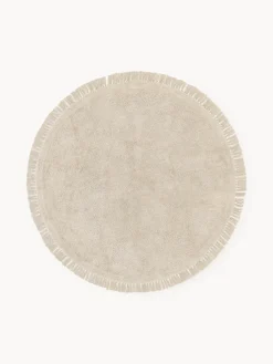 Alfombra redonda artesanal de algodón con flecos Daya