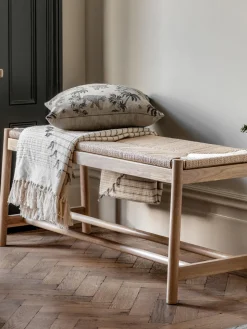 Banco artesanal de madera de roble y mimbre Eton