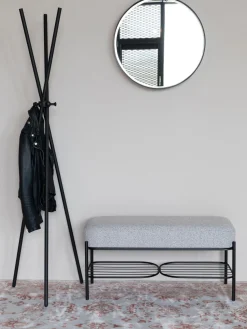 Banco tapizado en tejido bouclé con estante Milou