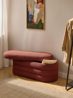 Banco tapizado en tejido bouclé con espacio de almacenaje Alto