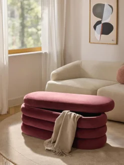 Banco tapizado en terciopelo con espacio de almacenaje Alto