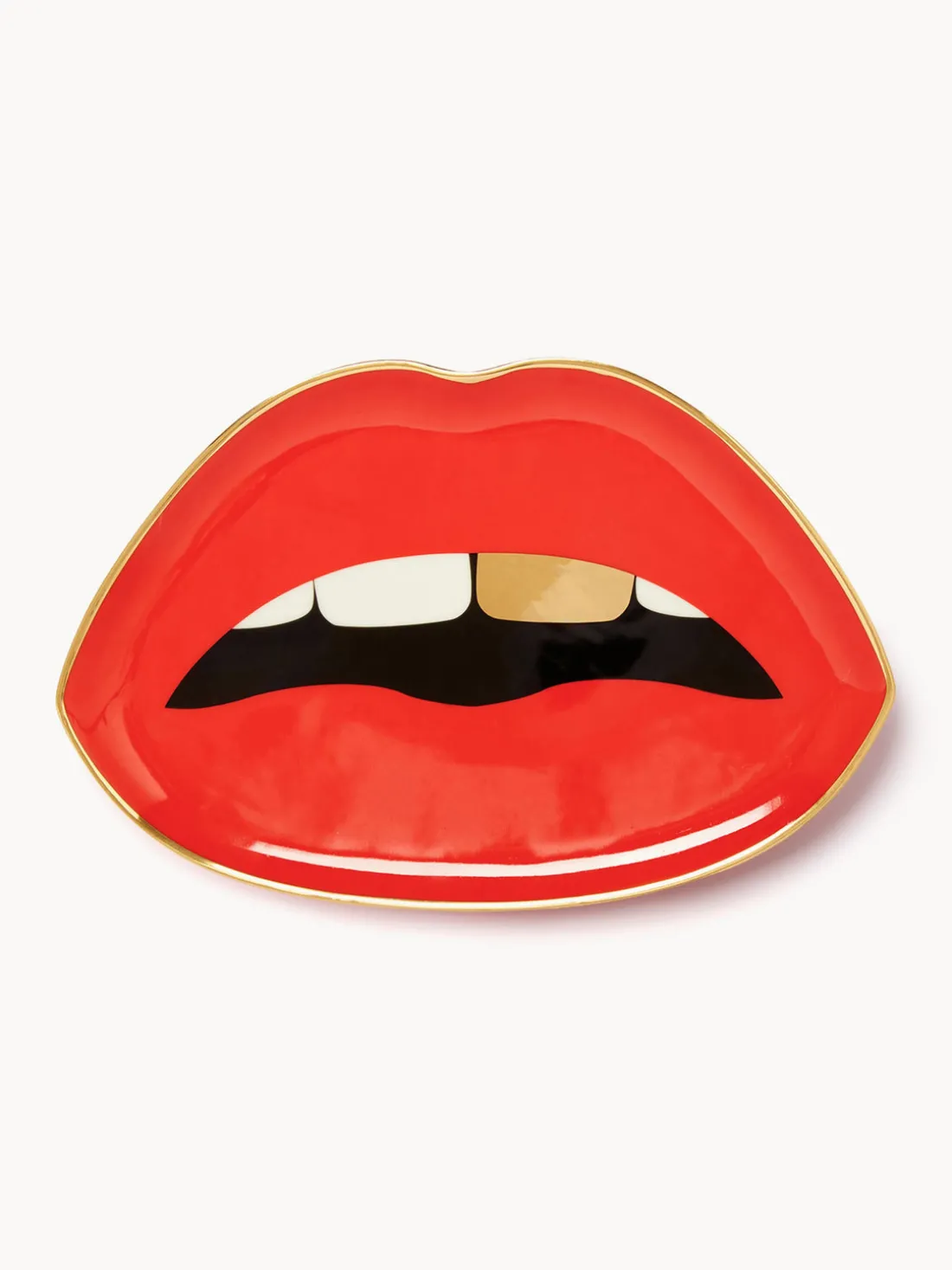 Bandeja decorativa de porcelana con oro Lips