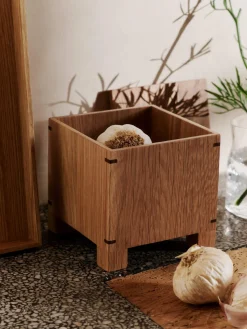 Caja para ajos de madera de roble Bon