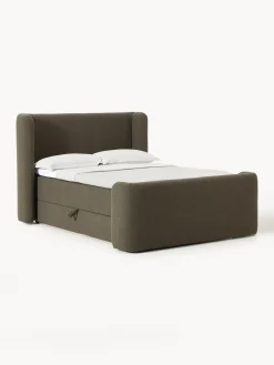 Cama continental en tejido bouclé con espacio de almacenamiento Perla