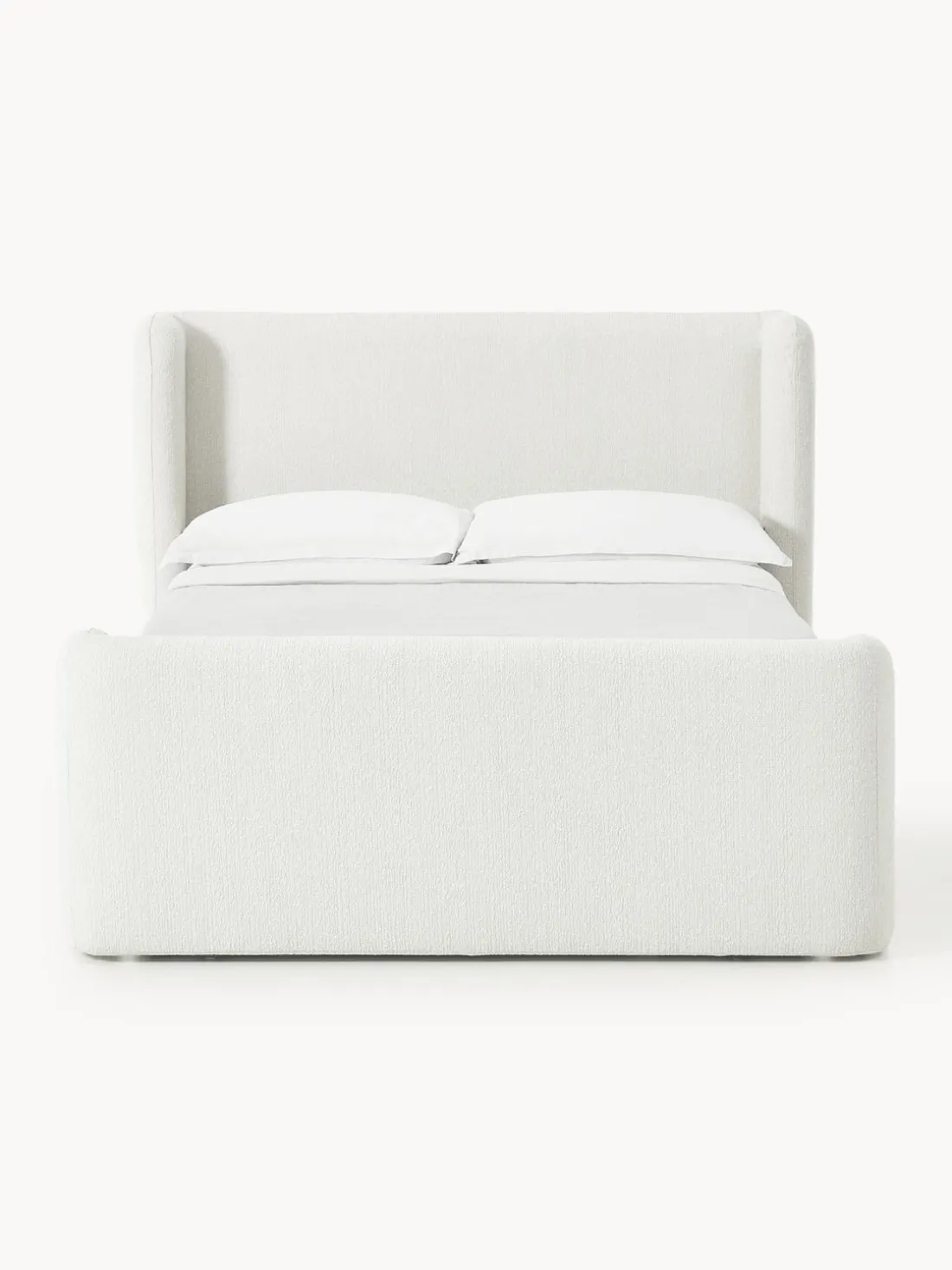 Cama continental en tejido bouclé con espacio de almacenamiento Perla