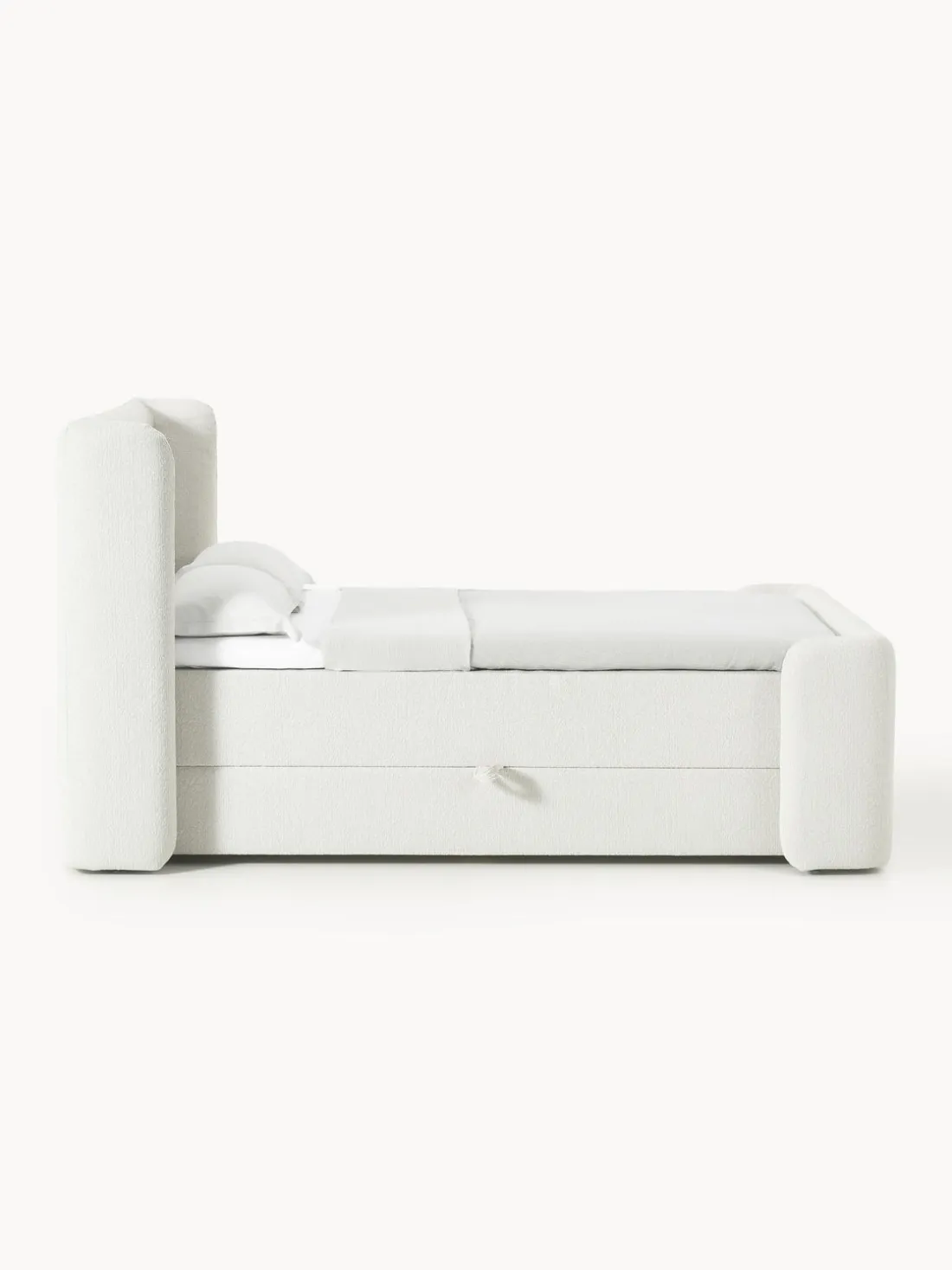 Cama continental en tejido bouclé con espacio de almacenamiento Perla