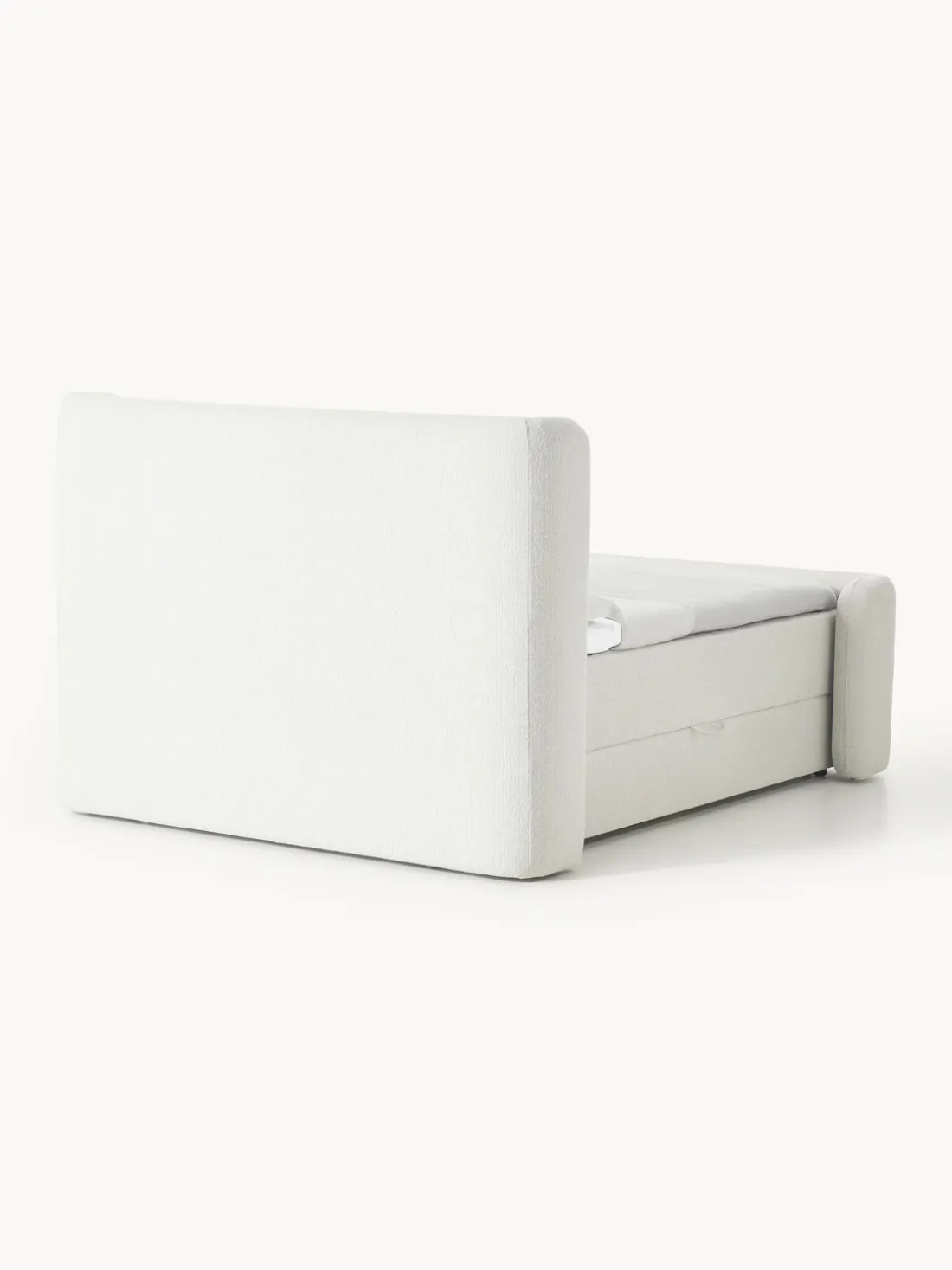 Cama continental en tejido bouclé con espacio de almacenamiento Perla