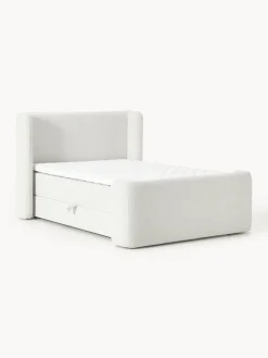 Cama continental en tejido bouclé con espacio de almacenamiento Perla