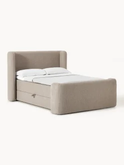 Cama continental en tejido bouclé con espacio de almacenamiento Perla