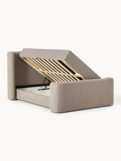 Cama continental en tejido bouclé con espacio de almacenamiento Perla