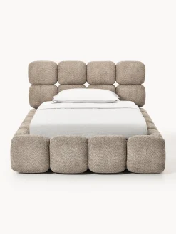 Cama individual tapizada en borreguillo bouclé Tayla