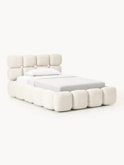 Cama individual tapizada en borreguillo bouclé Tayla