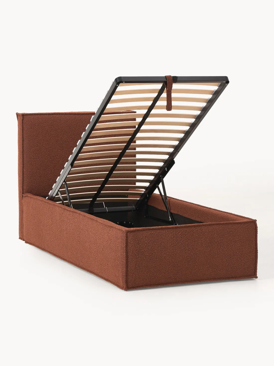 Cama individual tapizada en tejido bouclé con espacio de almacenamiento Dream