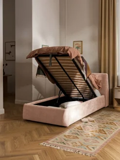 Cama individual tapizada con espacio de almacenamiento Cloud