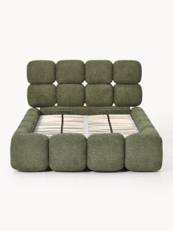 Cama individual tapizada en borreguillo bouclé con espacio de almacenamiento Tayla