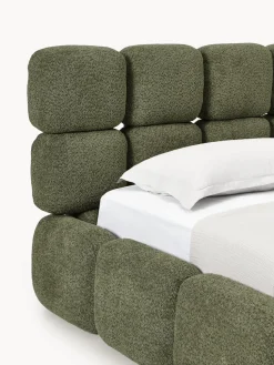 Cama individual tapizada en borreguillo bouclé con espacio de almacenamiento Tayla