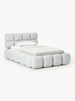 Cama individual tapizada en borreguillo bouclé con espacio de almacenamiento Tayla