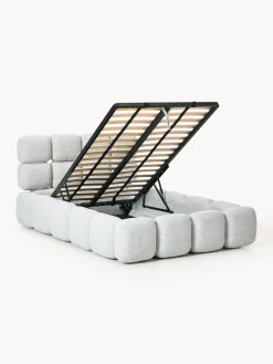 Cama individual tapizada en borreguillo bouclé con espacio de almacenamiento Tayla