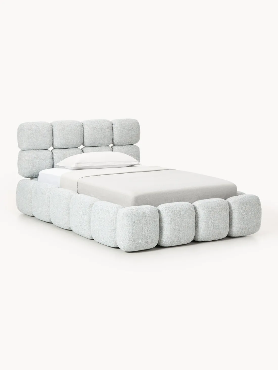 Cama individual tapizada en borreguillo bouclé Tayla