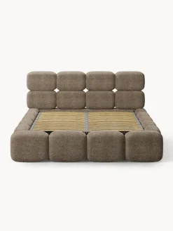 Cama tapizada de boreguillo bouclé con espacio de almacenamiento Tayla