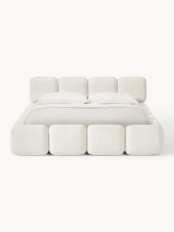 Cama tapizada de boreguillo bouclé con espacio de almacenamiento Tayla