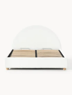 Cama tapizada en borreguillo Ebba, con espacio de almacenamiento