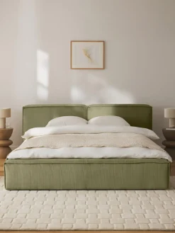 Cama tapizada en pana Lennon, con espacio de almacenamiento