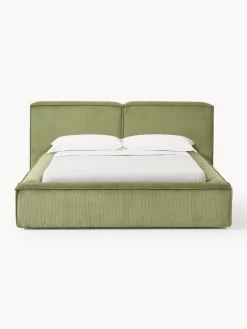 Cama tapizada en pana Lennon, con espacio de almacenamiento