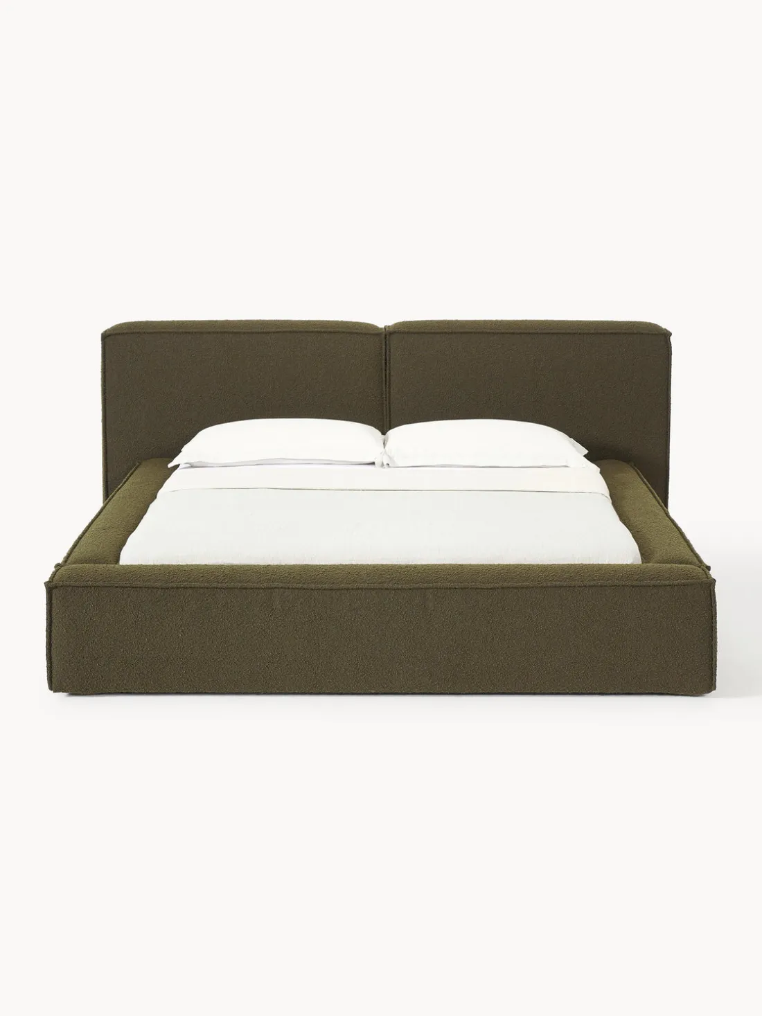 Cama tapizada en tejido bouclé Lennon, con espacio de almacenamiento