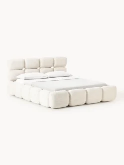 Cama tapizada en tejido bouclé con espacio de almacenamiento Tayla