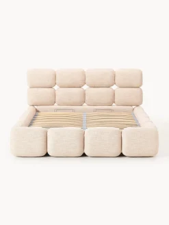 Cama tapizada en tejido bouclé con espacio de almacenamiento Tayla