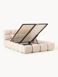 Cama tapizada en tejido bouclé con espacio de almacenamiento Tayla