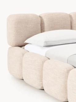 Cama tapizada en tejido bouclé con espacio de almacenamiento Tayla