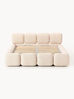 Cama tapizada en tejido bouclé con espacio de almacenamiento Tayla