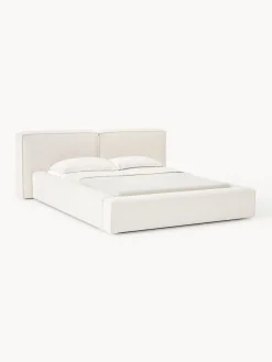Cama tapizada en tejido bouclé Lennon, con espacio de almacenamiento