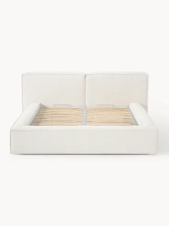 Cama tapizada en tejido bouclé Lennon, con espacio de almacenamiento