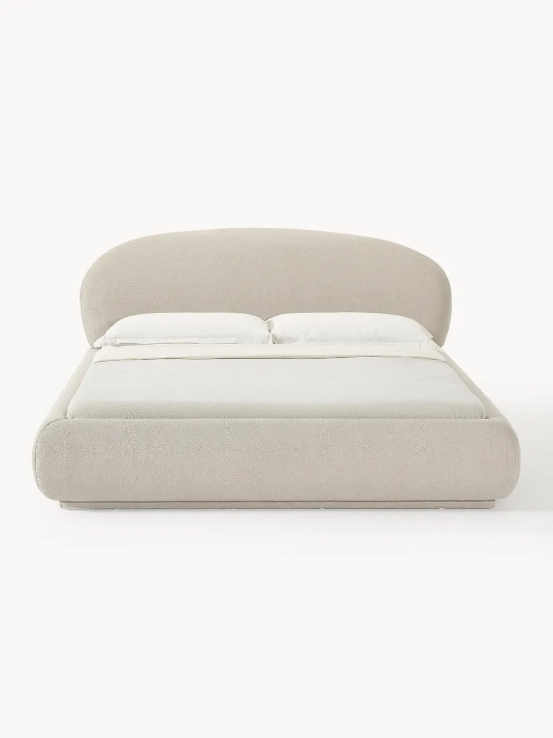 Cama tapizada redondeada en tejido bouclé Alba