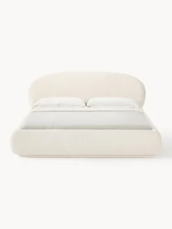 Cama tapizada redondeada en tejido bouclé Alba