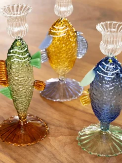Candelabro artesanal de vidrio borosilicato Fish