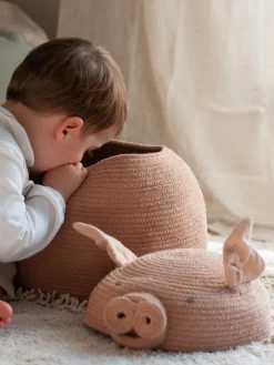 Cesta de almacenamiento artesanal con tapa Peggy the Pig