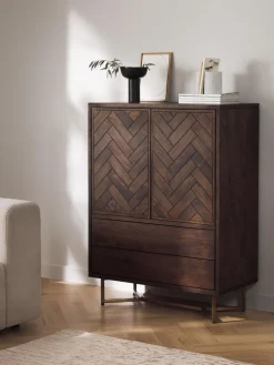 Chiffonnier de madera de mango diseño espiga Luca