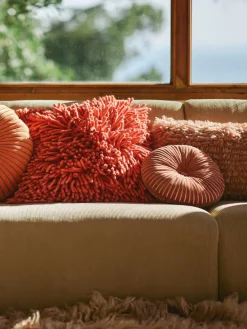 Cojín redondo artesanal de algodón Ripple, Ø 35 cm