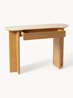 Consola de madera con tablero de travertino y cajón Zumi