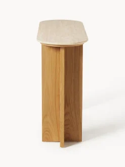 Consola de madera con tablero de travertino y cajón Zumi