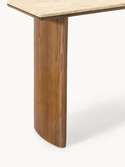 Consola de madera de roble con tablero de travertino Chandler